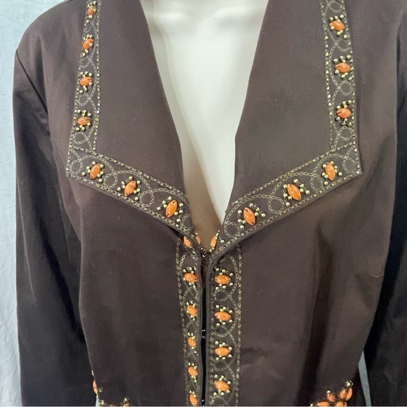 Victor Coastal Brown Jacket with Orange beaded accents Size M. Pre-owned. - Picture 2 of 13
